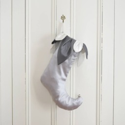 Silver Gray Satin Elf Christmas Stocking - Handmade Holiday Decor - thumbnail 3