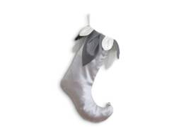 Silver Gray Satin Elf Christmas Stocking - Handmade Holiday Decor