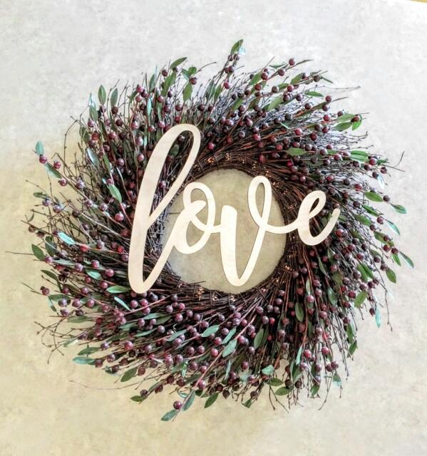 Love - Wood Word Laser Cut Cursive Wreath Or Wall Decor Unfinished - image 1
