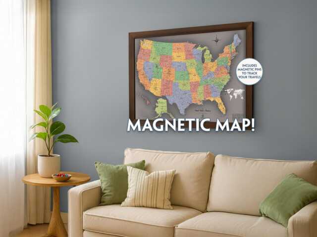 Personalized Magnetic Usa Travel Map With Pins - Framed Wall Art For Tracking Travels - image 1