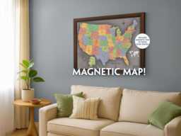 Personalized Magnetic Usa Travel Map With Pins - Framed Wall Art For Tracking Travels - thumbnail 1