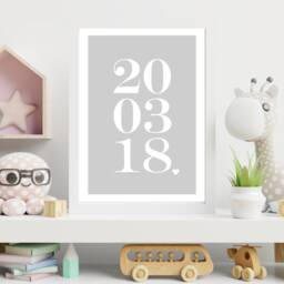 Personalised Date Grey Bold Print - Statement Poster Home Decor Gift Bespoke A5 A4 A3 Framed - thumbnail 2