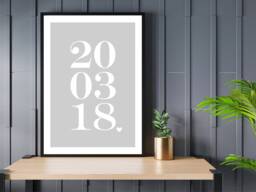 Personalised Date Grey Bold Print - Statement Poster Home Decor Gift Bespoke A5 A4 A3 Framed - thumbnail 1