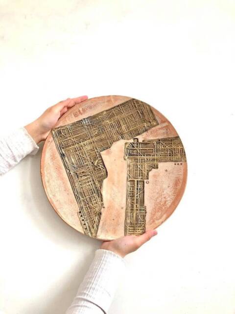 Handmade Golden Ceramic Wall Panel, Modern Art Decor - 16.5 Inches - image 1