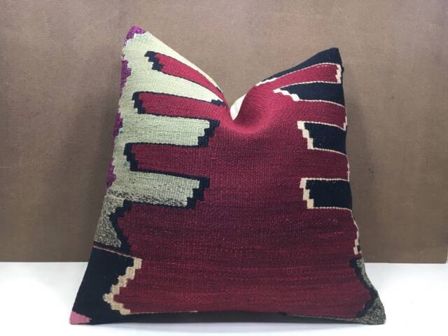 Vintage Kilim Pillow Cover, Bohemian Turkish Handwoven Throw, 20x20 - image 1