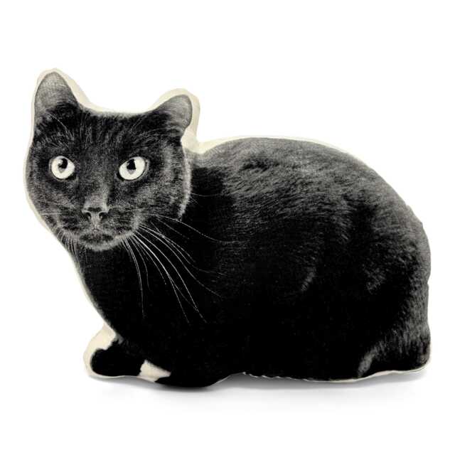 Black Cat Pillow, Silkscreen Printed Contour Shape - image 1