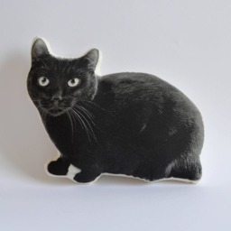 Black Cat Pillow, Silkscreen Printed Contour Shape - thumbnail 4