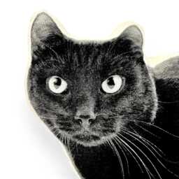 Black Cat Pillow, Silkscreen Printed Contour Shape - thumbnail 3