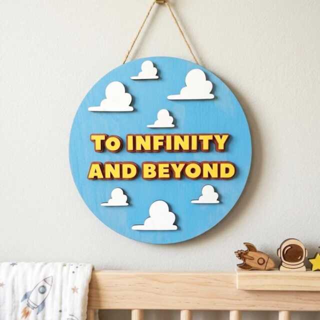 To Infinity & Beyond Wooden Sign, Toy Story Inspired Nursery Decor, Buzz Lightyear Wall Art, Cloud Kids Room Space Theme Gift - image 1