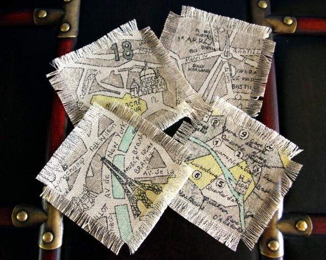 Paris Map Coasters For Coffee Table, Drink Coasters, Housewarming Gift, Christmas Linen, Eiffel Tower, Vintage, Gift Her, Set Of 4 - image 1