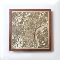Philadelphia Wooden Map - 3D Laser Cut Mahogany Framed Wall Art - thumbnail 1