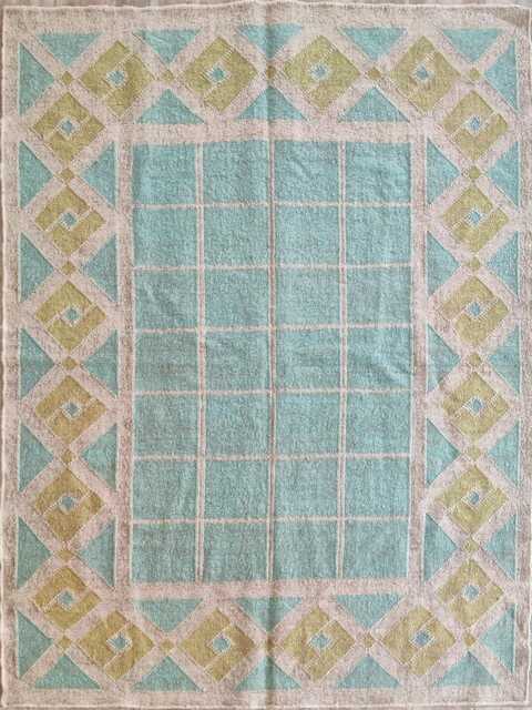 Teal Geometric Wool Jute Rug - Living Room/Bedroom Entryway - image 1