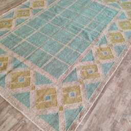 Teal Geometric Wool Jute Rug - Living Room/Bedroom Entryway - thumbnail 2