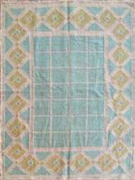 Teal Geometric Wool Jute Rug - Living Room/Bedroom Entryway - thumbnail 1