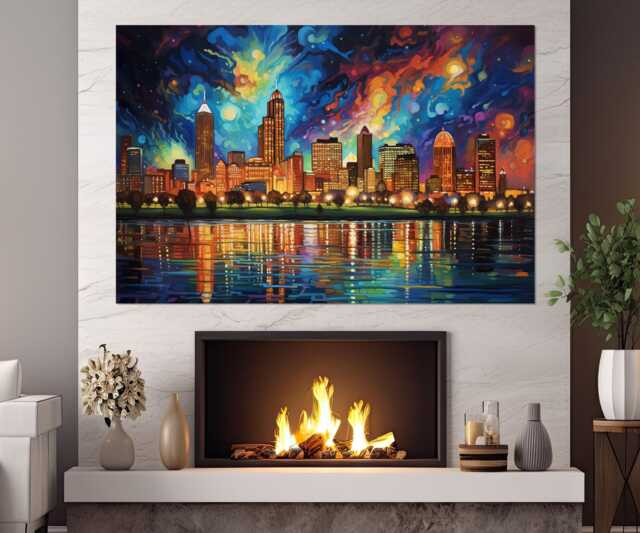 Abstract Detroit Skyline Painting, Canvas Print, Wall Art, Poster, Michigan Decor, Framed & Ready To Hang - image 1
