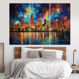 Abstract Detroit Skyline Painting, Canvas Print, Wall Art, Poster, Michigan Decor, Framed & Ready To Hang - thumbnail 3