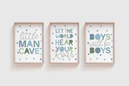 3 Boys Nursery Prints, Little Man Cave, Will Be Boys, Let The World Hear Your Roar, Wall Art, Bedroom, Brothers - thumbnail 1