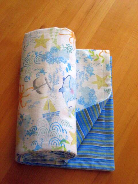 Blue & White Whales Ships Flannel Snuggle Baby Or Toddler Blanket, Baby Boy Blanket - image 1