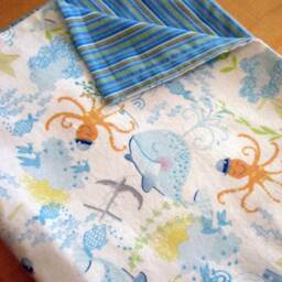 Blue & White Whales Ships Flannel Snuggle Baby Or Toddler Blanket, Baby Boy Blanket - thumbnail 2