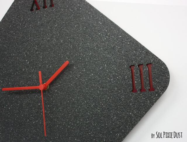 Black Granite Concrete Wall Clock/Modern Rhombus With Textured Roman Numbers Home Decor Housewarming Gift - image 1