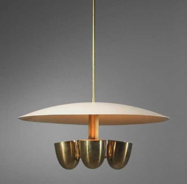 1950's Mid Century Modern Italian Pendant 4 Light Fixture Handmade Brass Colour Shade Sputnik Chandelier For Dining Living Bedroom - image 1