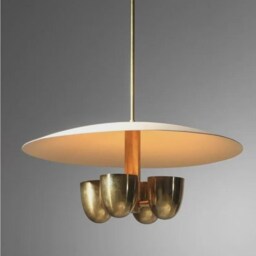 1950's Mid Century Modern Italian Pendant 4 Light Fixture Handmade Brass Colour Shade Sputnik Chandelier For Dining Living Bedroom - thumbnail 3