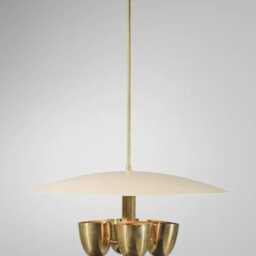 1950's Mid Century Modern Italian Pendant 4 Light Fixture Handmade Brass Colour Shade Sputnik Chandelier For Dining Living Bedroom - thumbnail 2