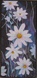 Art Quilt/White Clematis Quilted Wall Hanging Hand Painted Fiber Paintedquilts - thumbnail 3