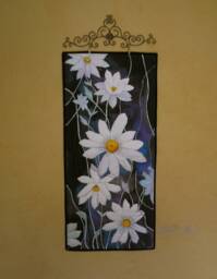Art Quilt/White Clematis Quilted Wall Hanging Hand Painted Fiber Paintedquilts - thumbnail 1
