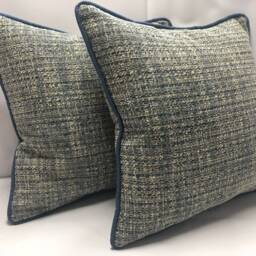 Blue & Beige Chenille With Welt Custom Pillow - thumbnail 4