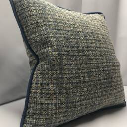 Blue & Beige Chenille With Welt Custom Pillow - thumbnail 2
