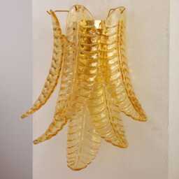 Set Of 2 Wall Sconce Amber Murano Petals Glass Made in Italy, Vintage Style Wall Lamp With Decorated Leaves, Italian Design - thumbnail 2