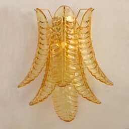 Set Of 2 Wall Sconce Amber Murano Petals Glass Made in Italy, Vintage Style Wall Lamp With Decorated Leaves, Italian Design - thumbnail 3