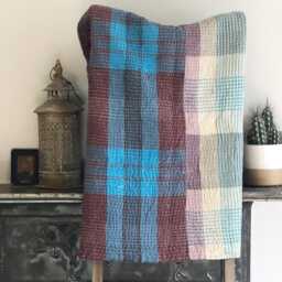 Sale Kantha Throw - Rusty Red With Black. Reverse Turquoise & Brown Plaid. Unique/One Of A Kind/Vintage/Boho/Reversible Throw/Bedspread - thumbnail 4