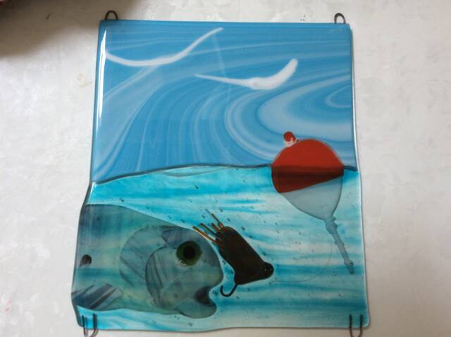 "Fly Fishing Fused Glass Wall Hanging - 12"" X 10.5 " - image 1