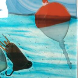 "Fly Fishing Fused Glass Wall Hanging - 12"" X 10.5 " - thumbnail 3