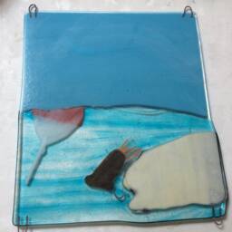 "Fly Fishing Fused Glass Wall Hanging - 12"" X 10.5 " - thumbnail 4