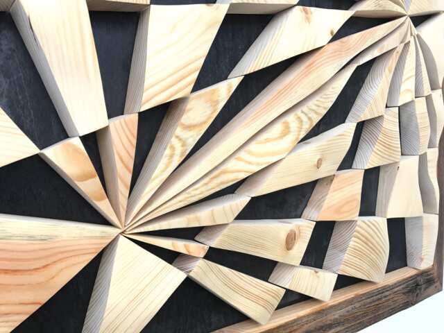 Wall Art, Centerpiece, Geometric, Wood Wall Decor, Reclaimed Home Framed Wood Mosaic Sculpture - image 1