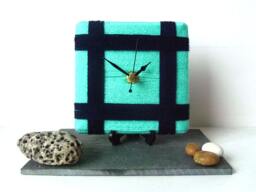 Turquoise Desk Clock - Small Wall & Navy Wool Aqua Yarn Square
