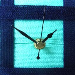 Turquoise Desk Clock - Small Wall & Navy Wool Aqua Yarn Square - thumbnail 3