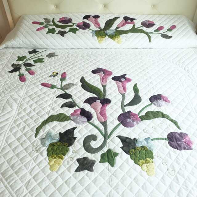 Made To Order Flower & Butterfly Quilt, Floral Queen Bedspread, King Size Bed Cover, Pink Bedroom Decor - image 1