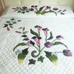 Made To Order Flower & Butterfly Quilt, Floral Queen Bedspread, King Size Bed Cover, Pink Bedroom Decor - thumbnail 1