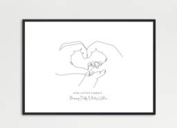 New Baby Gift, Family Print, Line Drawn Print, Personalised New Christening Hand, Hands - thumbnail 1