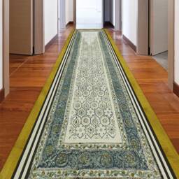 Hand Block Printed Cotton Runner Rug Yellow Black Hallway Stair Decor
