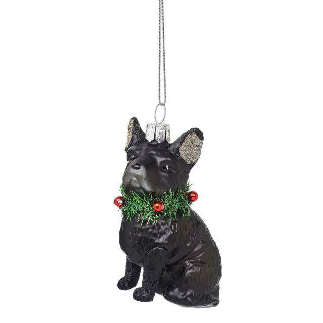 Cute Black Frenchie With Tinsel Collar Christmas Tree Decoration - Festive Season Winter Dog Lover Animals Pets French Bulldog Gift Family