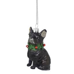 Cute Black Frenchie With Tinsel Collar Christmas Tree Decoration - Festive Season Winter Dog Lover Animals Pets French Bulldog Gift Family
