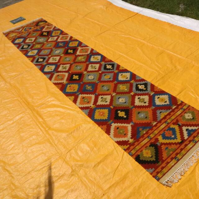 Handmade Wool Jute Navajo Runner Geometric Kilim Multicolor Rectangle Boho Large Area Bohemian Farmhouse Stairway Indoor Rug Runner - image 1