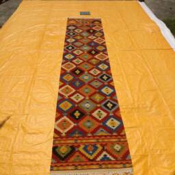 Handmade Wool Jute Navajo Runner Geometric Kilim Multicolor Rectangle Boho Large Area Bohemian Farmhouse Stairway Indoor Rug Runner - thumbnail 2