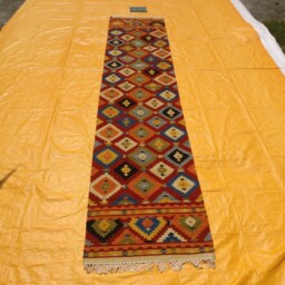 Handmade Wool Jute Navajo Runner Geometric Kilim Multicolor Rectangle Boho Large Area Bohemian Farmhouse Stairway Indoor Rug Runner - thumbnail 3
