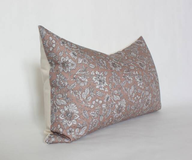 Mauve Lumbar Pillow, Blush Pillow Cover, Dusty Rose Floral Pink - - image 1